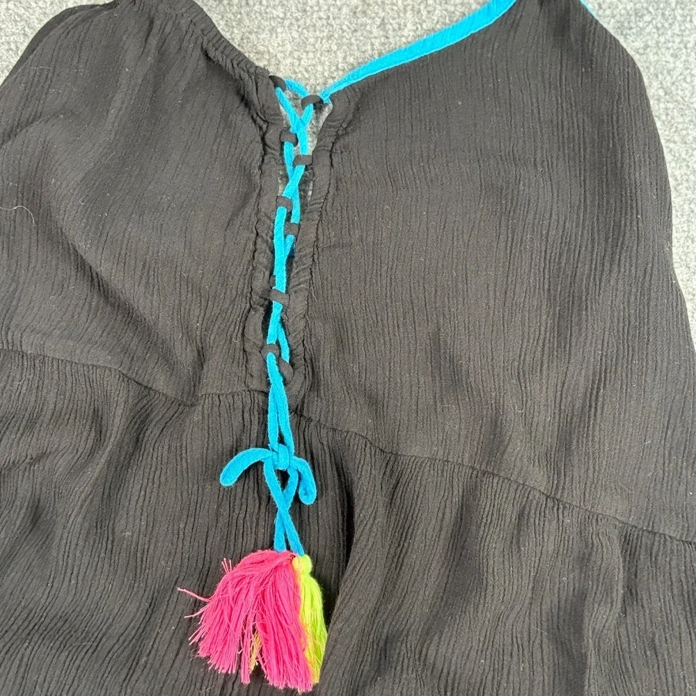 Justice Girls Dress 14 16 Black Tassel Pom Pom Side Laceup Beach Coverup Boho‎